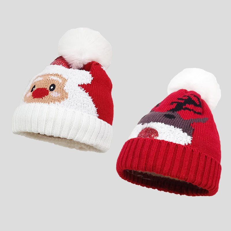 Festive Knitted Christmas Pom-Pom Beanie - Santa & Reindeer Designs