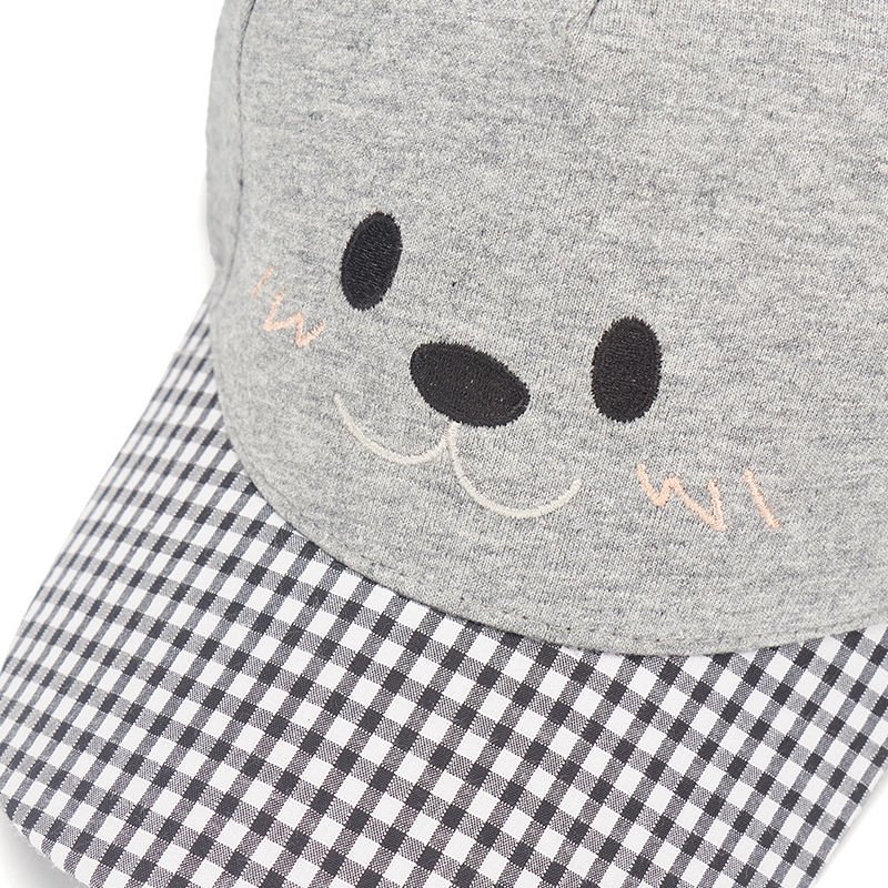 Adorable Kids' Animal Face Baseball Cap with Gingham Ears and Adjustable Strap